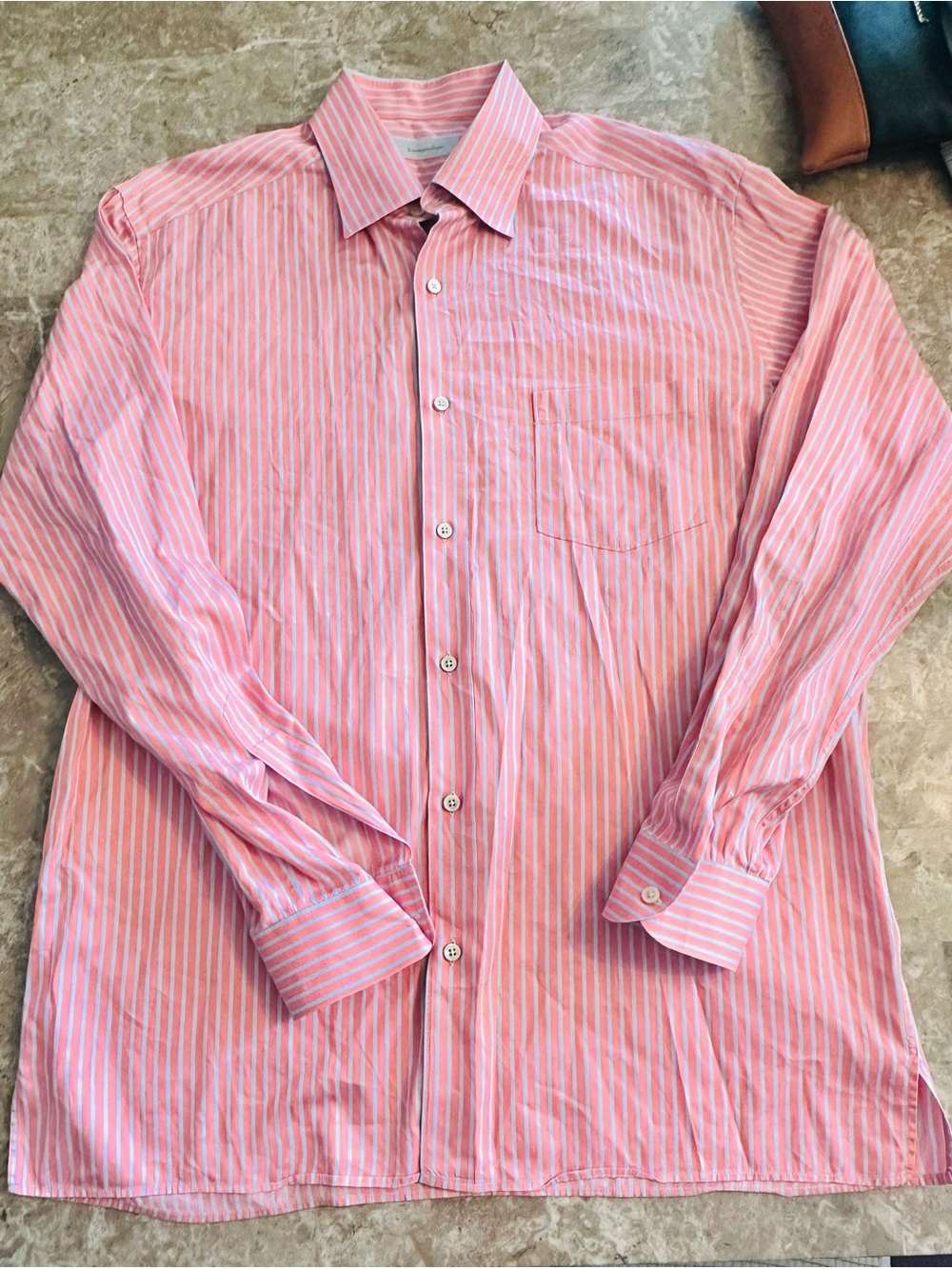 Ermenegildo Zegna Coral and Light Blue Stripe Dress Shirt - Picture 3 of 5